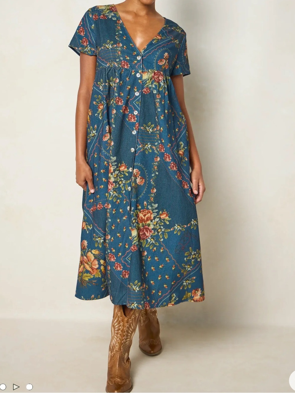 Natural Life Avery Cotton Corduroy Crafted Bouquets Blue Dress Size M